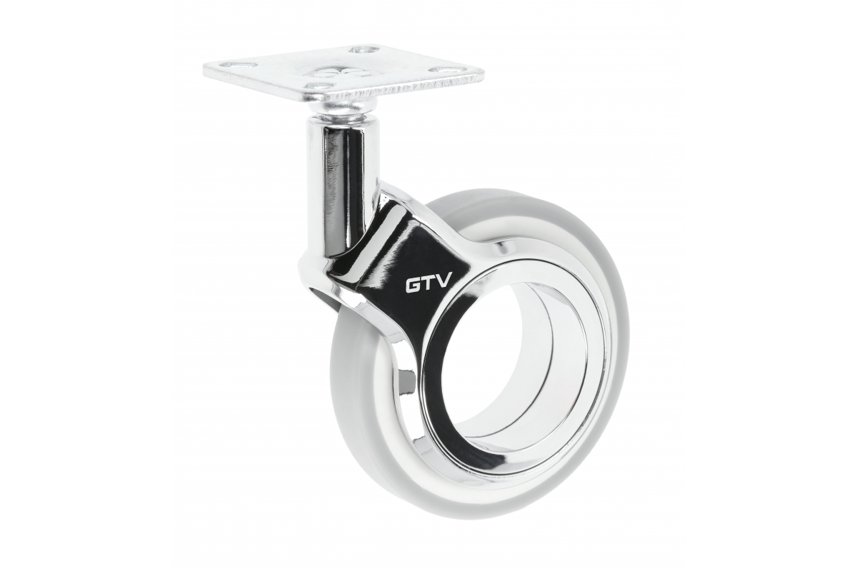 Furniture roller GTV GIRA, H=107 mm, dia75 mm, without brake, plastic + steel, chrome + grey matt