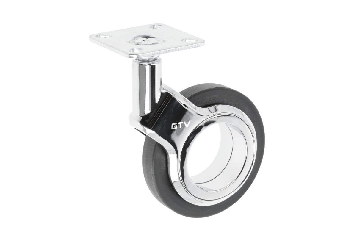 Furniture roller GTV GIRA, H=107 mm, fi75 mm, without brake, plastic + steel, black + chrome