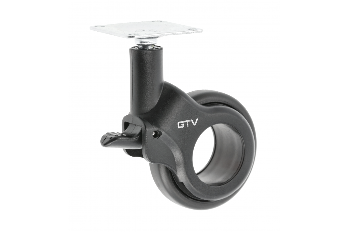 Furniture roller GTV STRADA, H=92,5 mm, dia60 mm, braked, plastic + steel, black