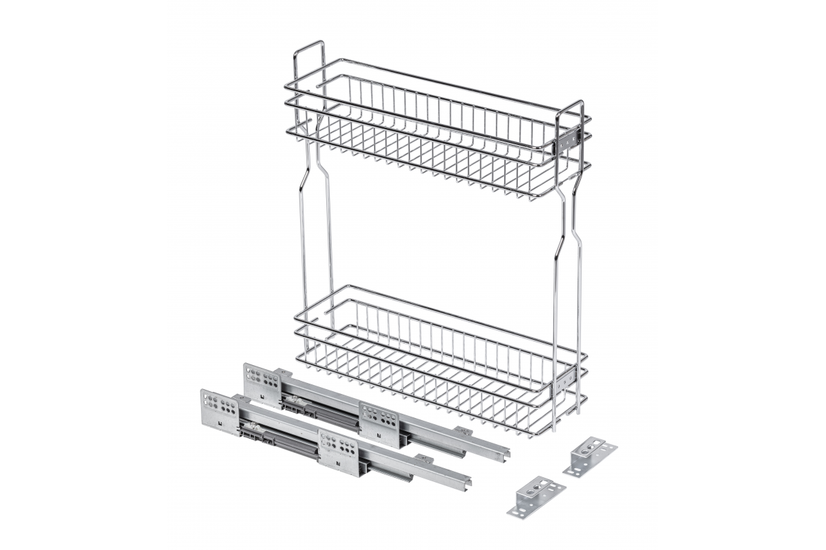 Movix side cargo basket, 2 shelves, for cabinet 200mm, without guides, chrome-plated