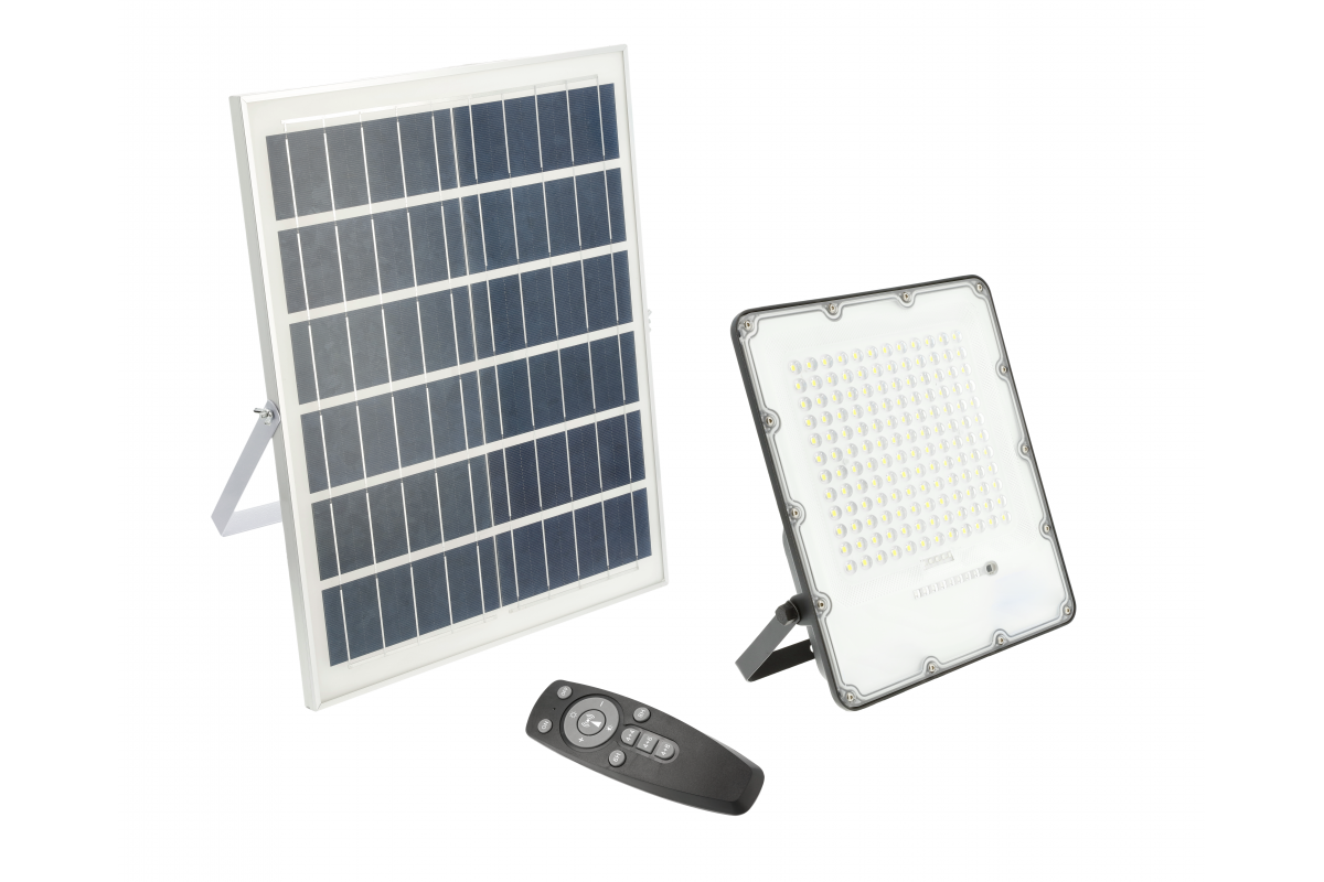 LED floodlight BRAVOS, 200W, 2000lm, 6400K, IP65, 120°, solar panel, remote control, 3y