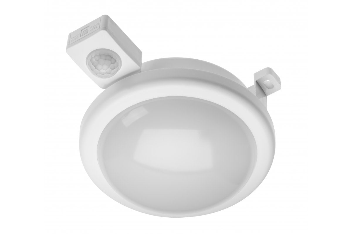 LED bulkhead fixture DELTA 6W ROUND with sensor, 6W, 400lm, AC220-240V, 50/60 Hz, PF>0,5, RA>80, IP54, beam angle 120°, neutral white 4000K, white housing
