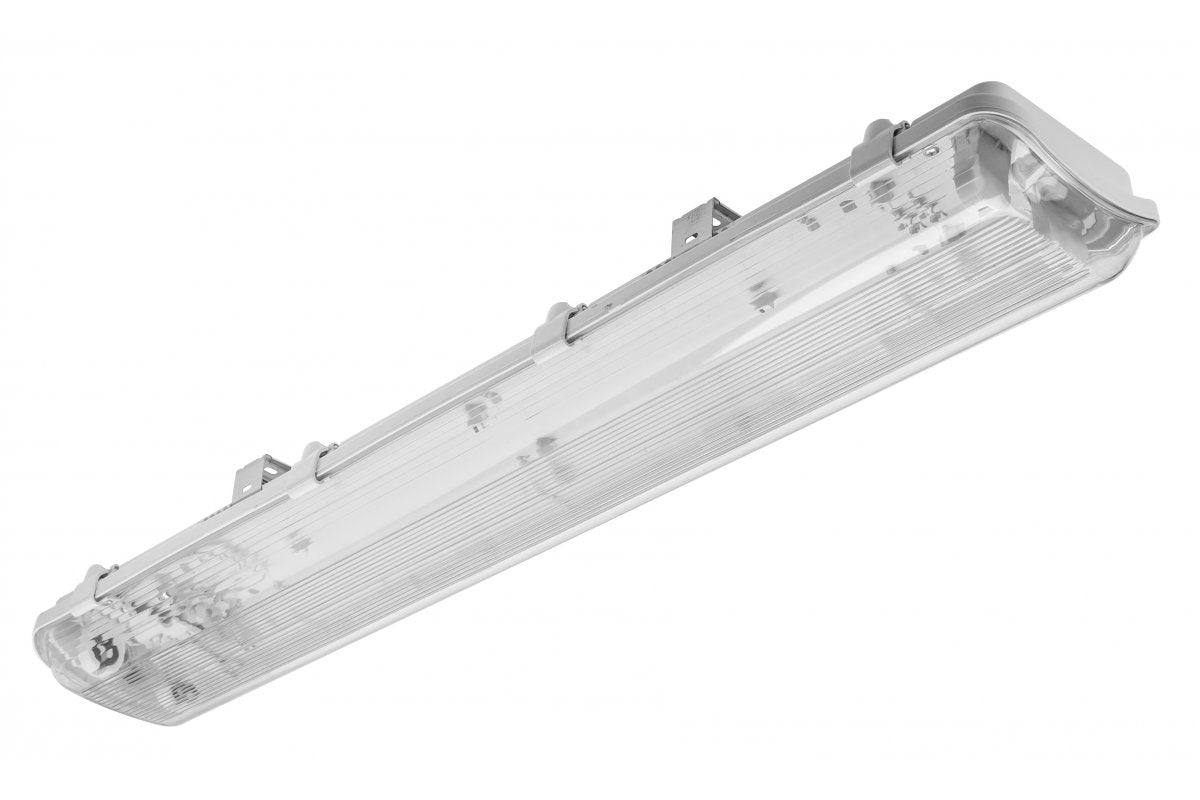 Waterproof fixture  HAGEN LED 218, T8 LED, G13, AC220-240V, 50/60Hz, IP65, PC/PC,  with wiring for one side power supply LED tubes, white housing
