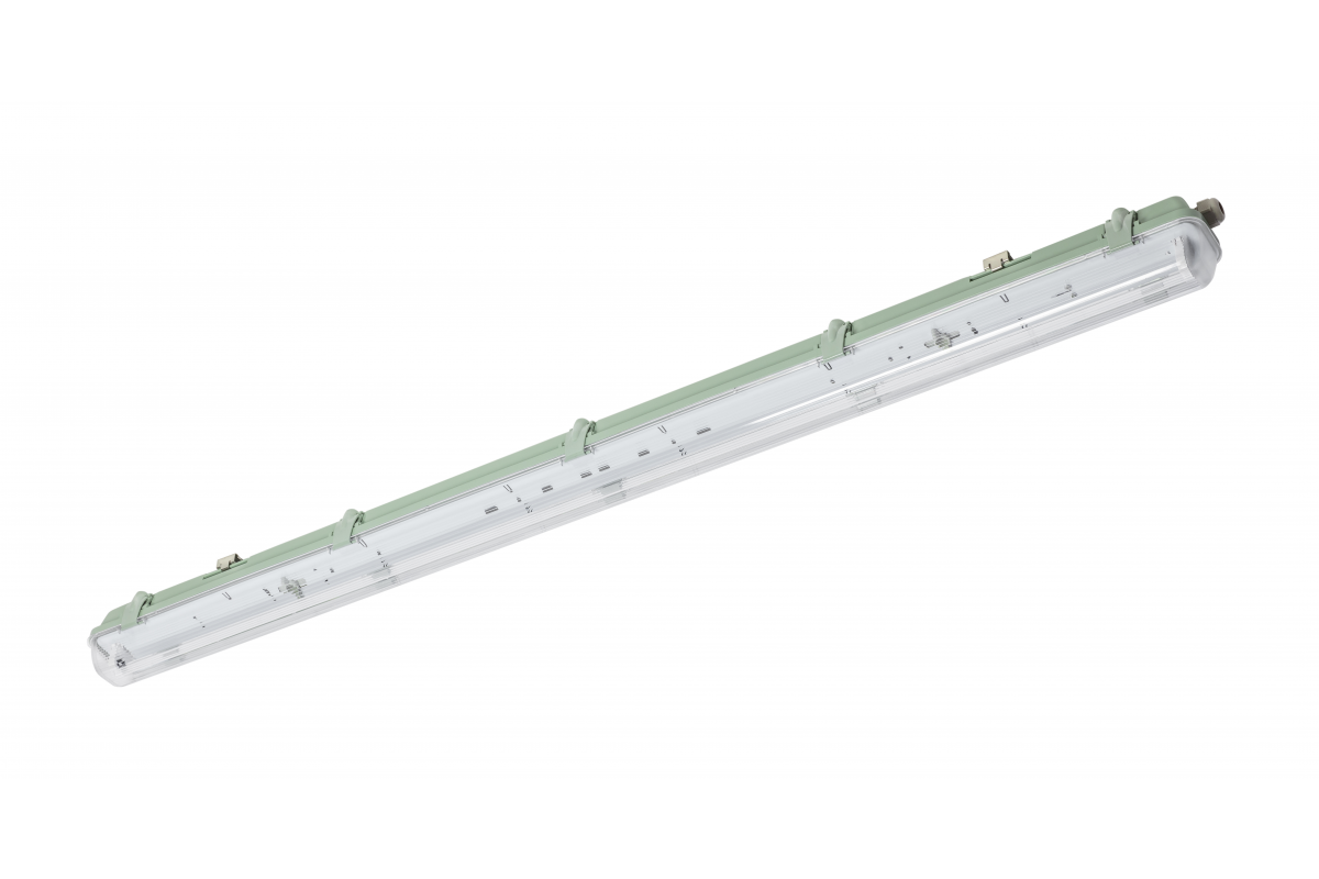 Waterproof fixture HELIOS-LED 136 BIS, T8 LED, G13, AC220-240V, 50/60Hz, IP65, ABS/PS, with wiring for one side power supply LED tubes, gray housing