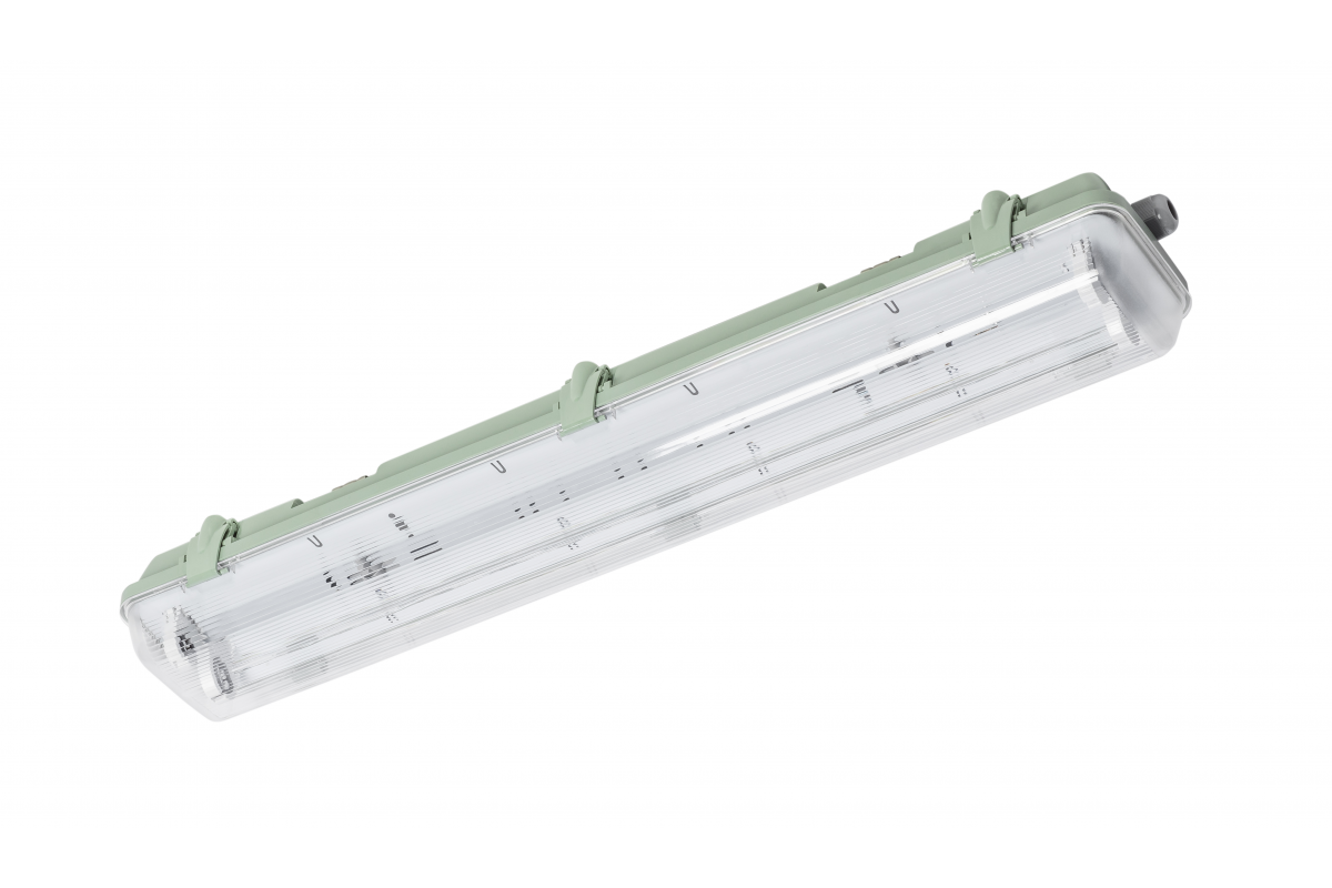 Waterproof fixture HELIOS-LED 218 BIS, T8 LED, G13, AC220-240V, 50/60Hz, IP65, ABS/PS, with wiring for one side power supply LED tubes, gray housing