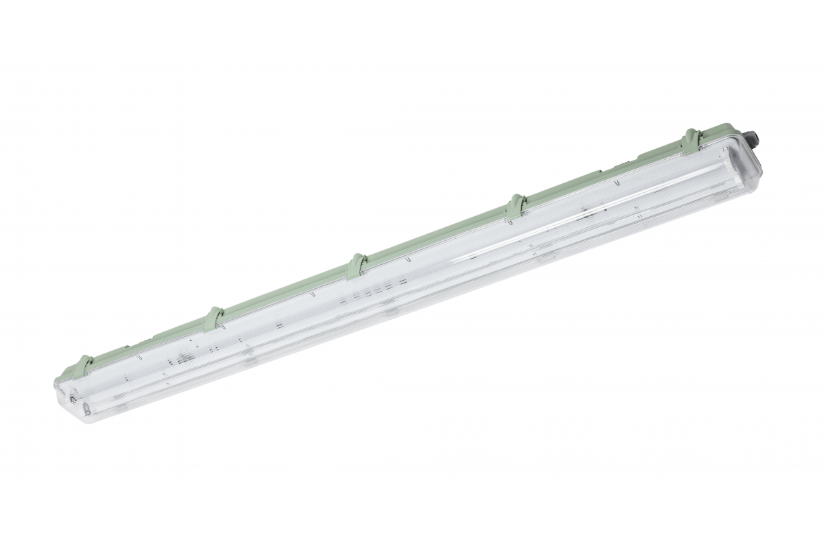 Waterproof fixture HELIOS-LED 236 BIS, T8 LED, G13, AC220-240V, 50/60Hz, IP65, ABS/PS, with wiring for one side power supply LED tubes, gray housing