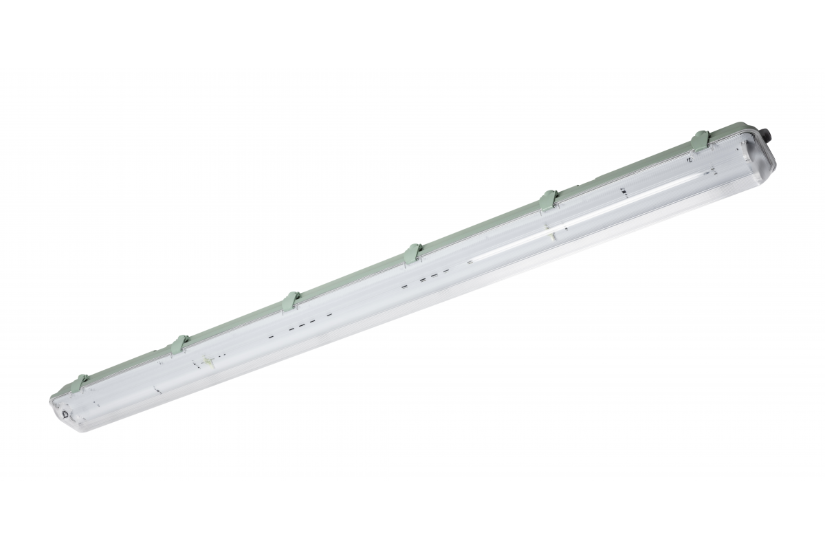 Waterproof fixture HELIOS-LED 258 BIS, T8 LED, G13, AC220-240V, 50/60Hz, IP65, ABS/PS, with wiring for one side power supply LED tubes, gray housing