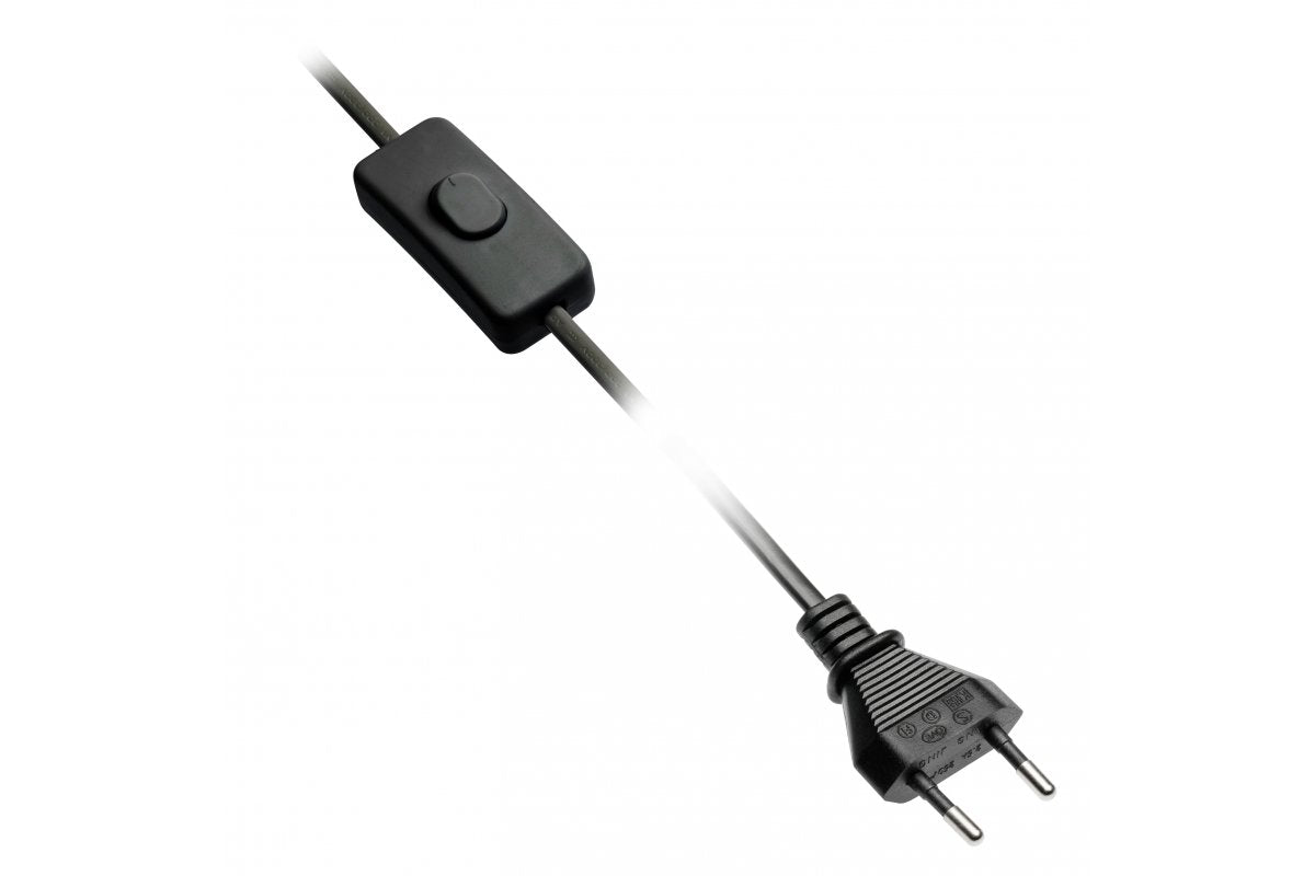 Power cable with plug, with switch, 2m, black, 2x0,75mm2