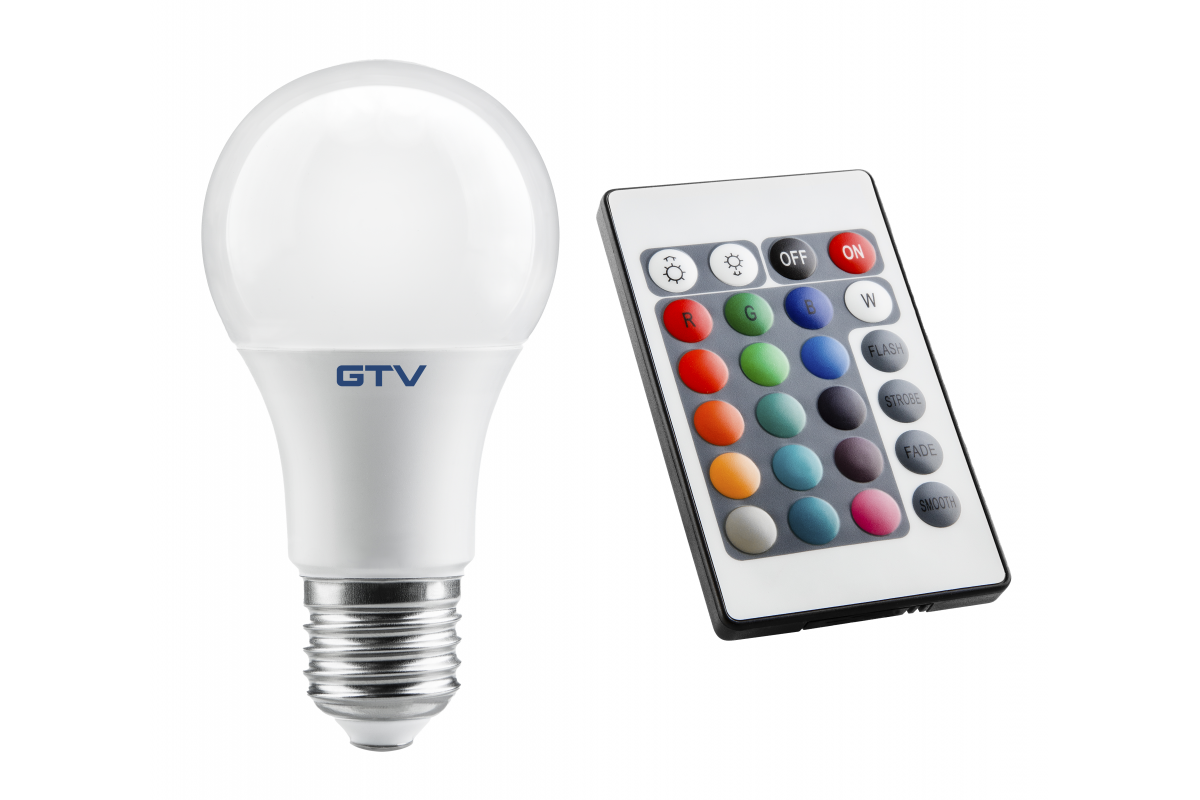 LED LIGHT SOURCE, RGBW, A-G, 3000K, A60, E27, 9W, AC220-240V, 200°, 830lm, 78mA, RGBW remote control