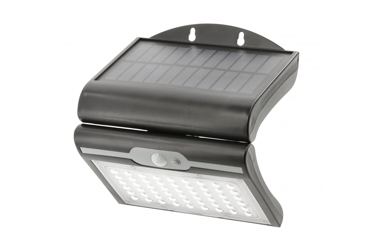 RAMOS Solar Facade Luminaire with Motion/Dusk Sensor, 50W, 300lm, 3,7V 1800mAh, IP44, 6000K, Black