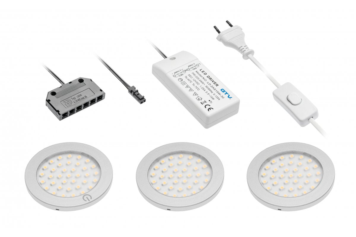 Set of 3 Castello LED luminaires, first in switch, power supply 15W, 12V DC, warm white, distributor