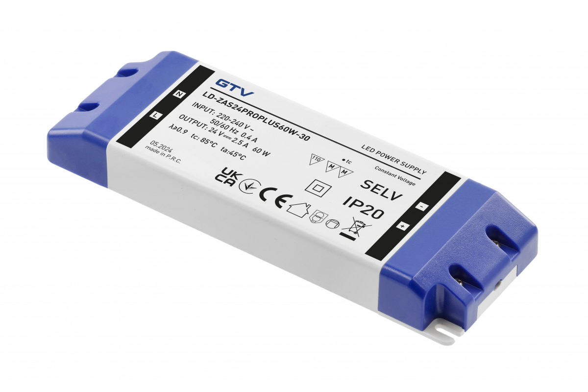 LED Power Supply PRO+ 24V, 60W, input 220-240VAC, IP20, dim.185x65x22 mm