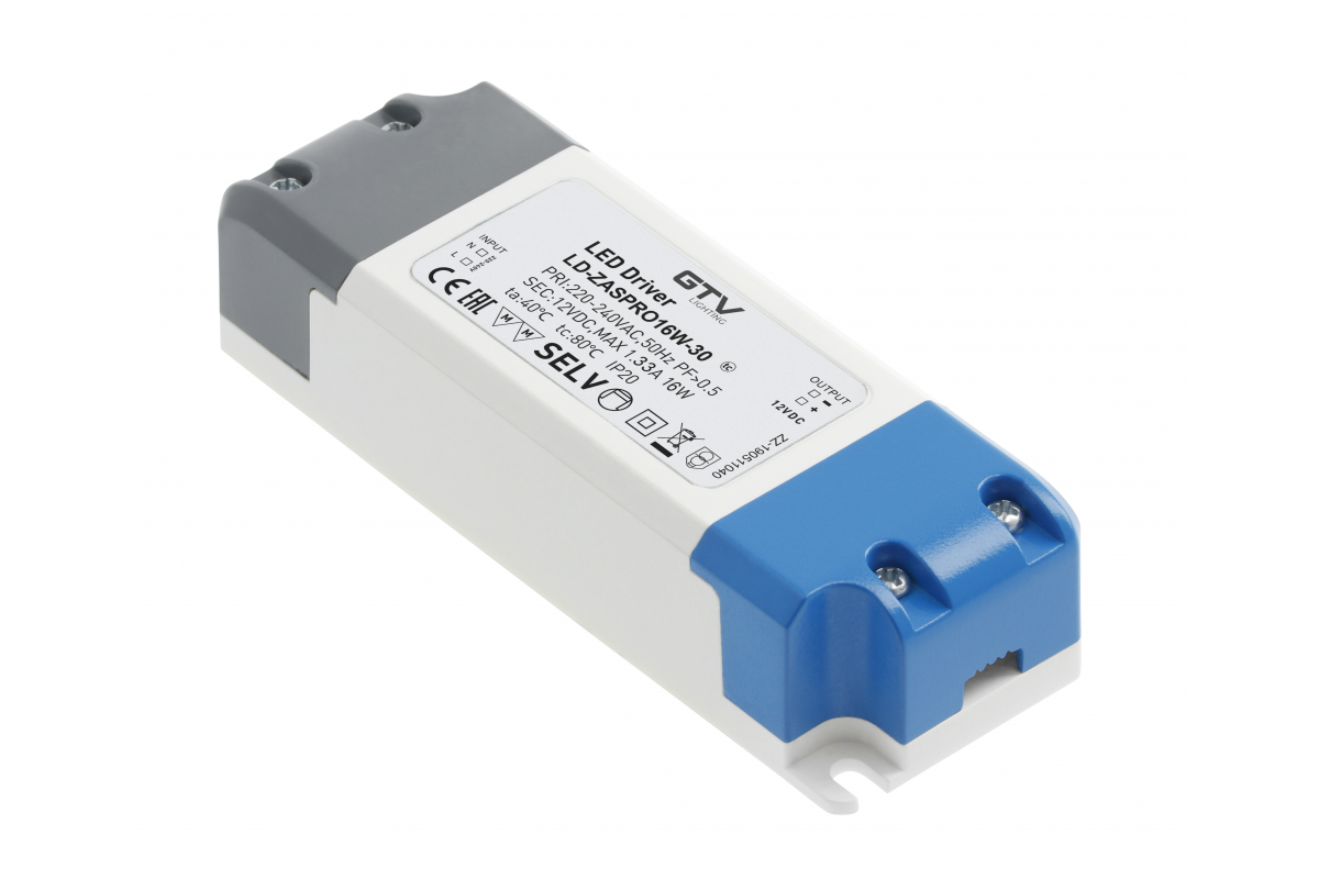 LED Power Supply PRO 12V, 16W, input 220-240VAC, IP20, ext.120x42x27 mm