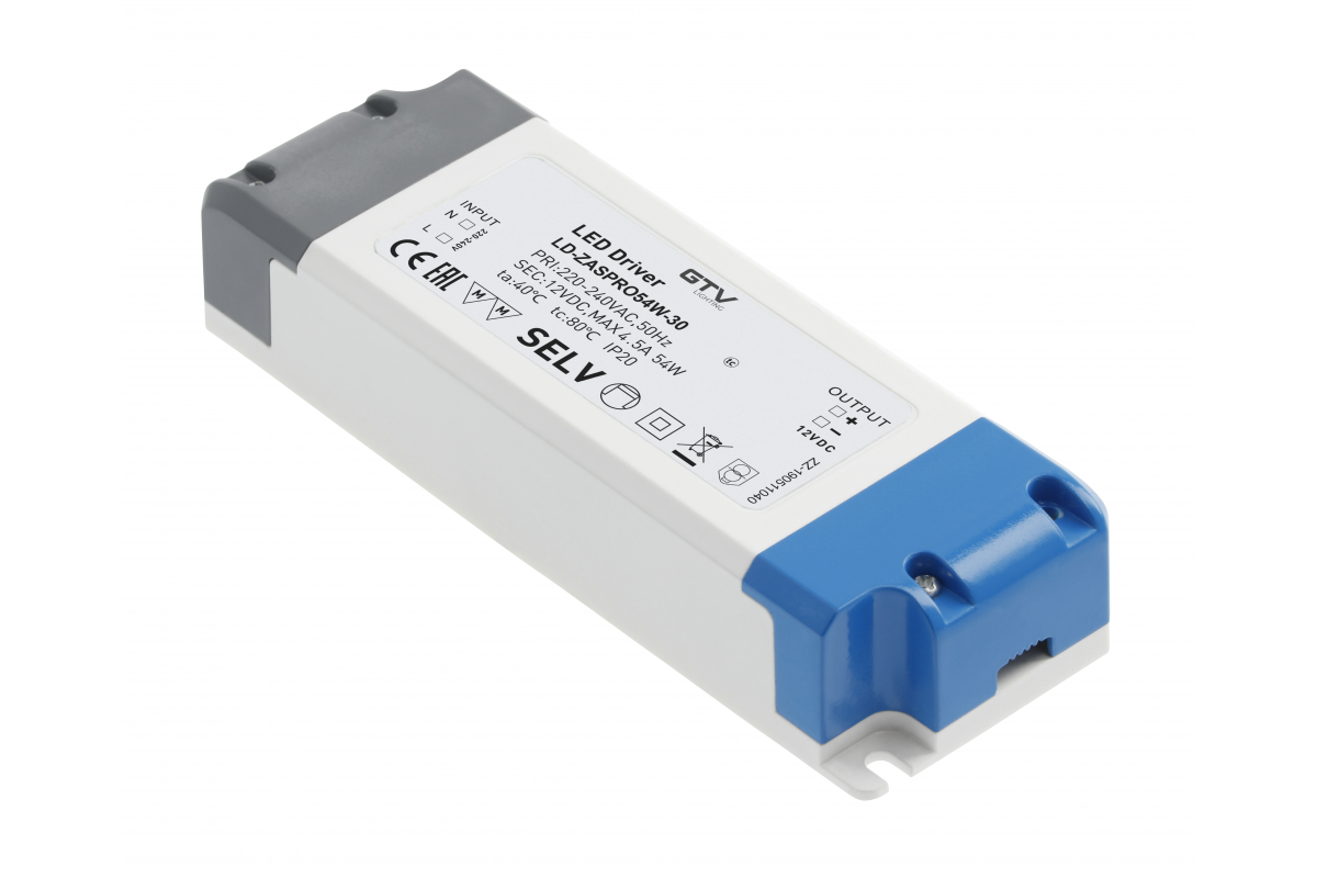 LED power supply PRO 12V, 54W, input 220-240VAC, IP20, exc. 155x53x30 mm