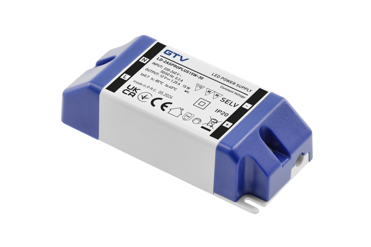 LED Power Supply PRO+ 12V, 15W, input 220-240VAC, IP20, dim.90x40x24 mm