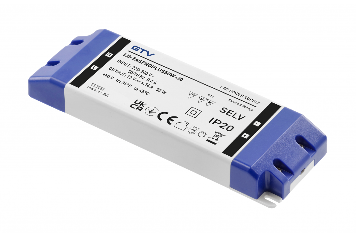 LED Power Supply PRO+ 12V, 50W, input 220-240VAC, IP20, dim.185x65x22 mm