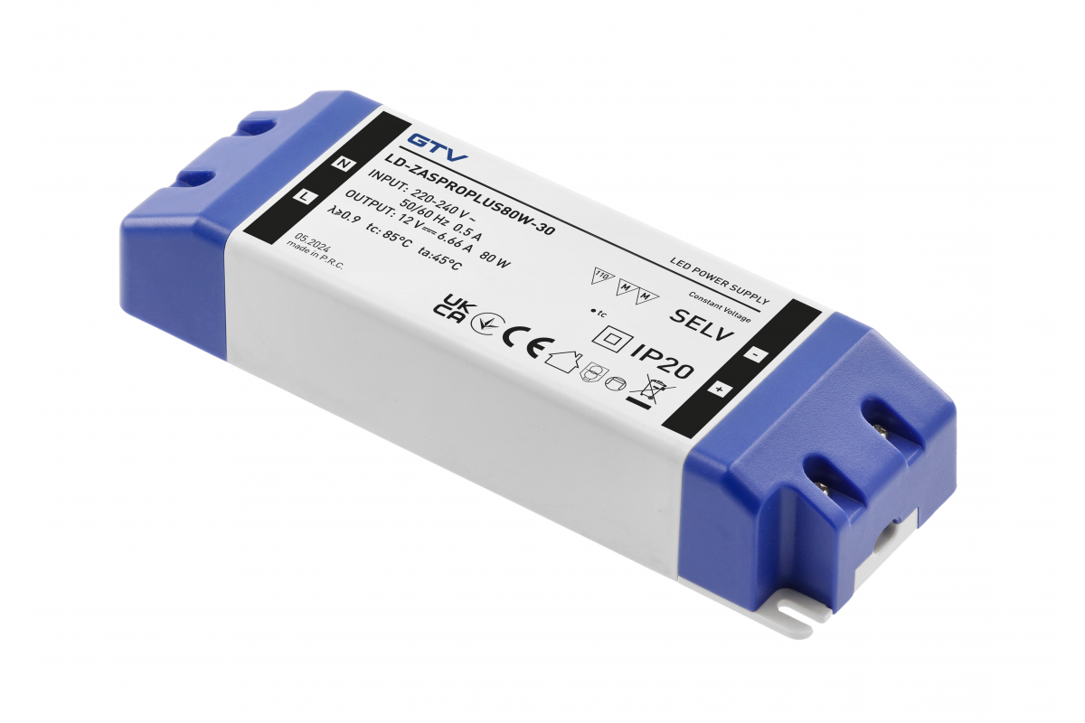 LED Power Supply PRO+ 12V, 80W, input 220-240VAC, IP20, dim.170x57x32 mm
