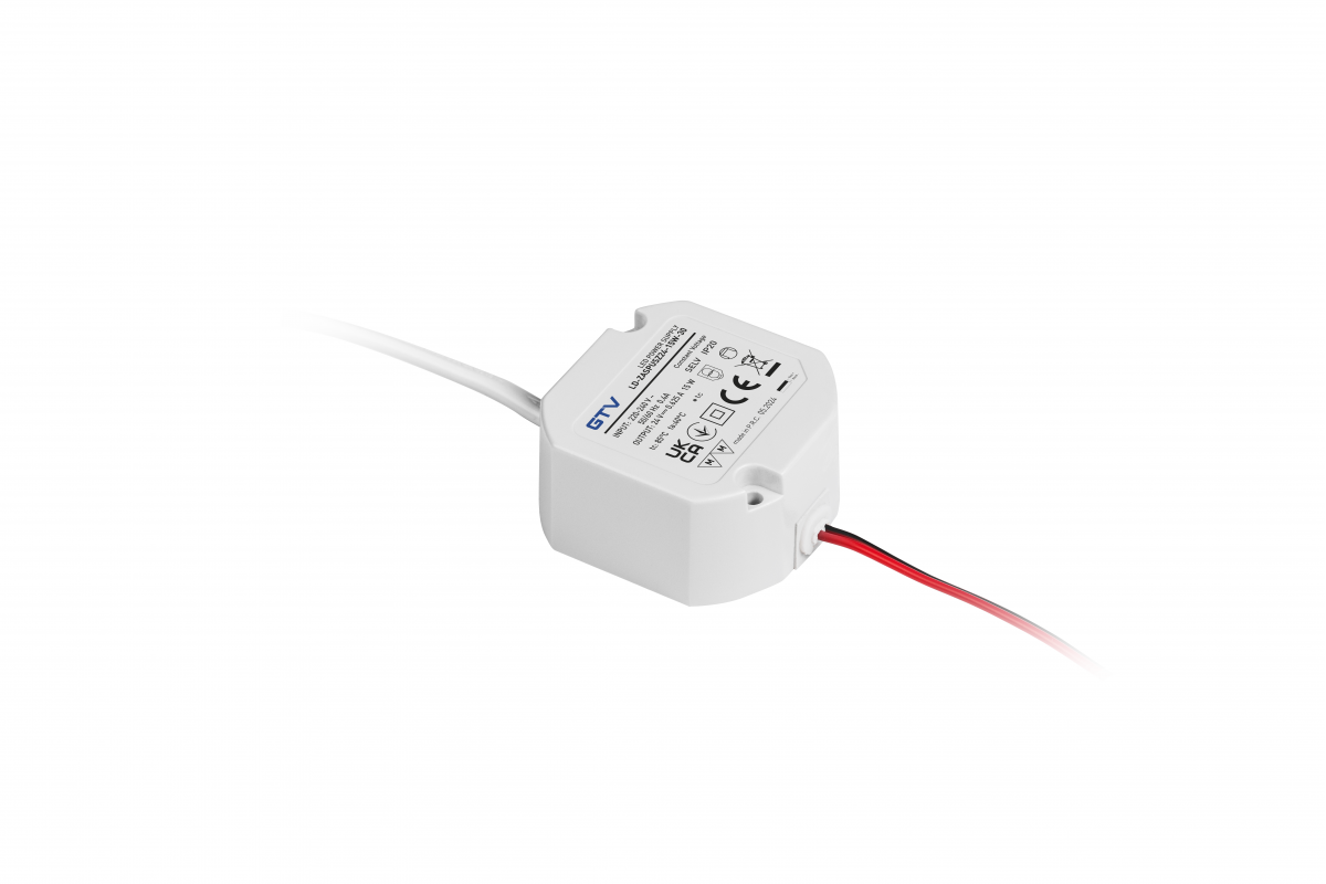 LED power supply box 24V,15W, input 220-240VAC, IP20, dim. 50x50x25mm with 200mm wires