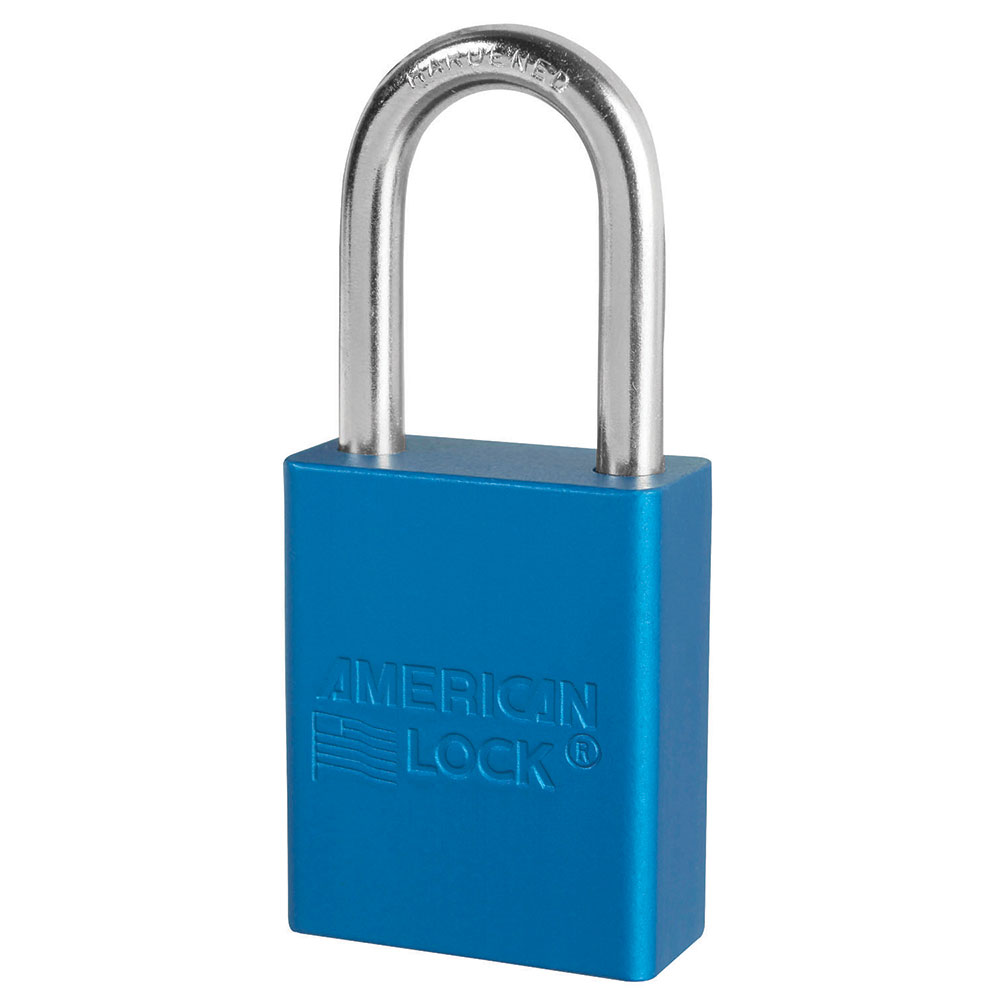 American Lock A1106BLU Blue Anodized Aluminum Safety Padlock, 1-1/2in (38mm) Wide with 1-1/2in (38mm) Tall Shackle