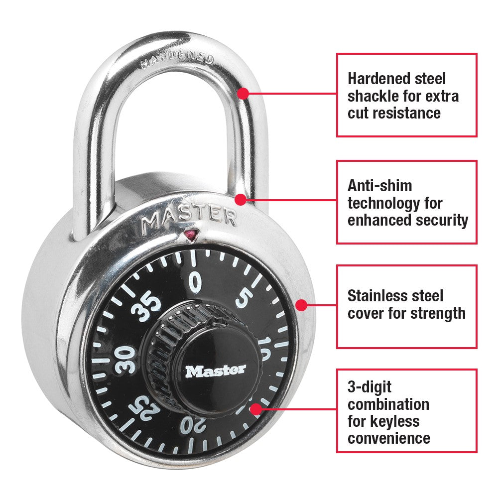 Master Lock 1500D 2 Pack 1-7/8in. Combination Dial Padlock, Standard, Silver & Black