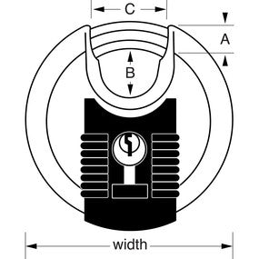 Master Padlock Round S.S. (M40EURD) 70mm wide Excell? stainless steel discus padlock with shrouded shackle