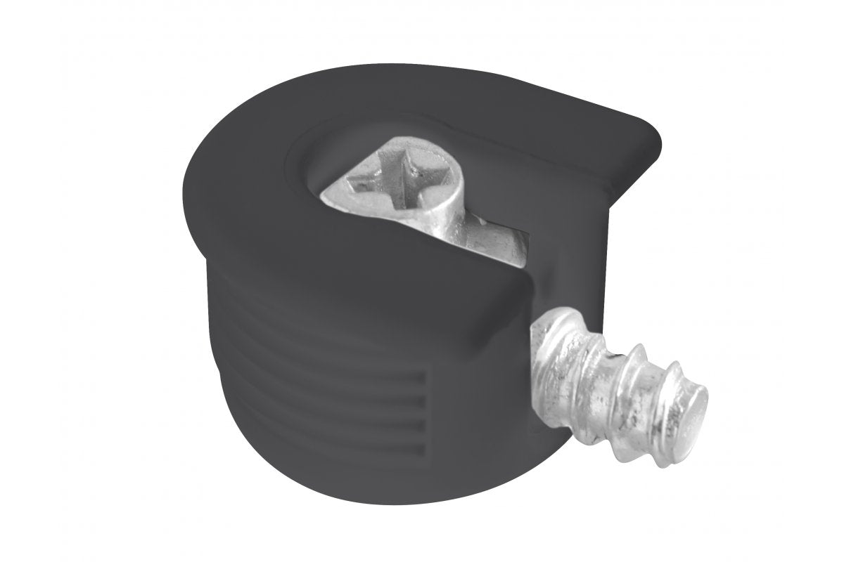 Eccentric connector 20mm + pin 6x7mm, plastic black (1000 PCS.)