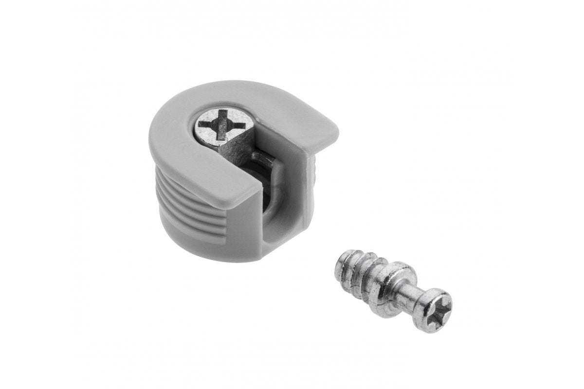 Eccentric connector 20mm + pin 6x7mm, plastic gray (1000 pcs.)