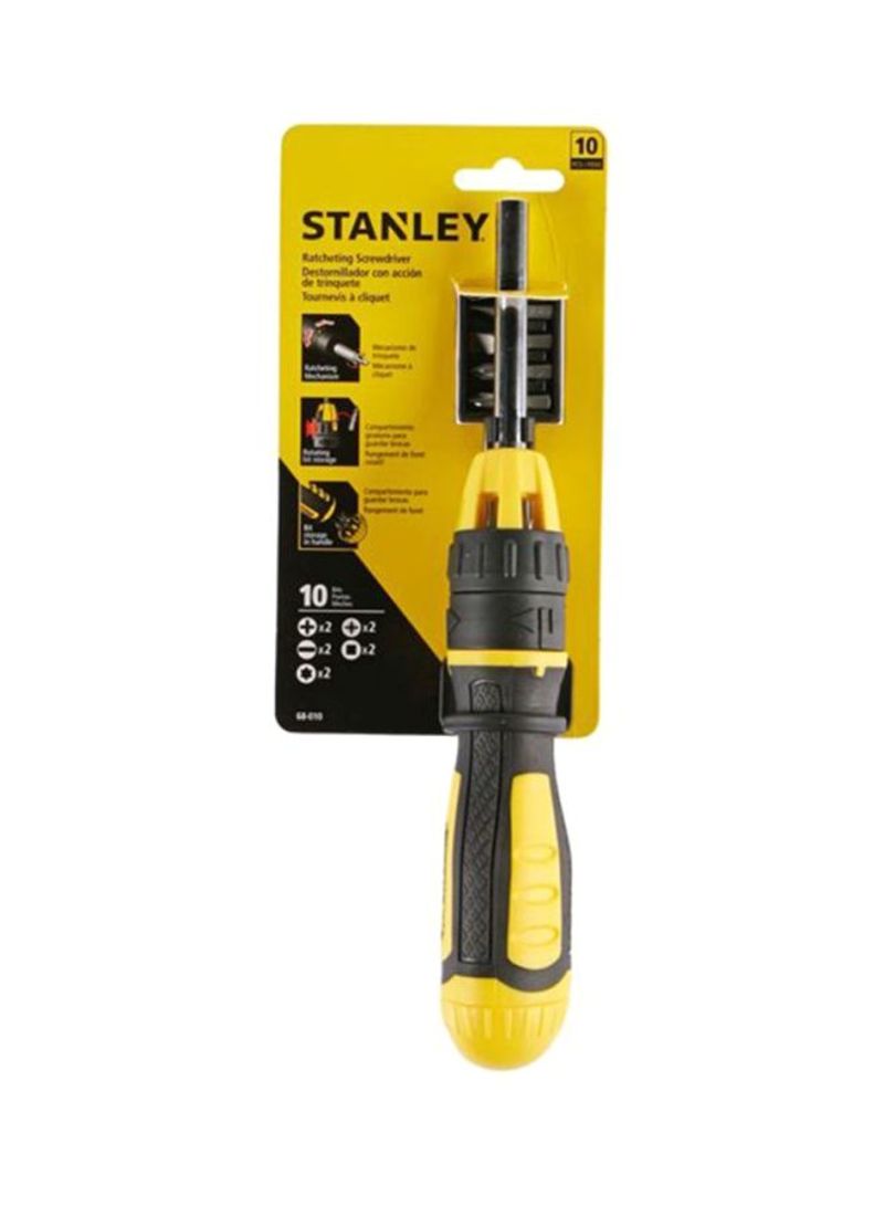Ratcheting Screwdriver With 10 Assorted Bits Black/Yellow 4inch