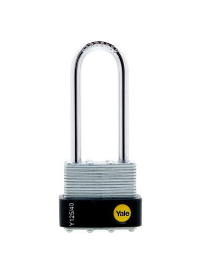 Y125/40/163/1 Y Series Zinc Plated Finish Laminated Long Shakle Padlock Silver/Black 40millimeter