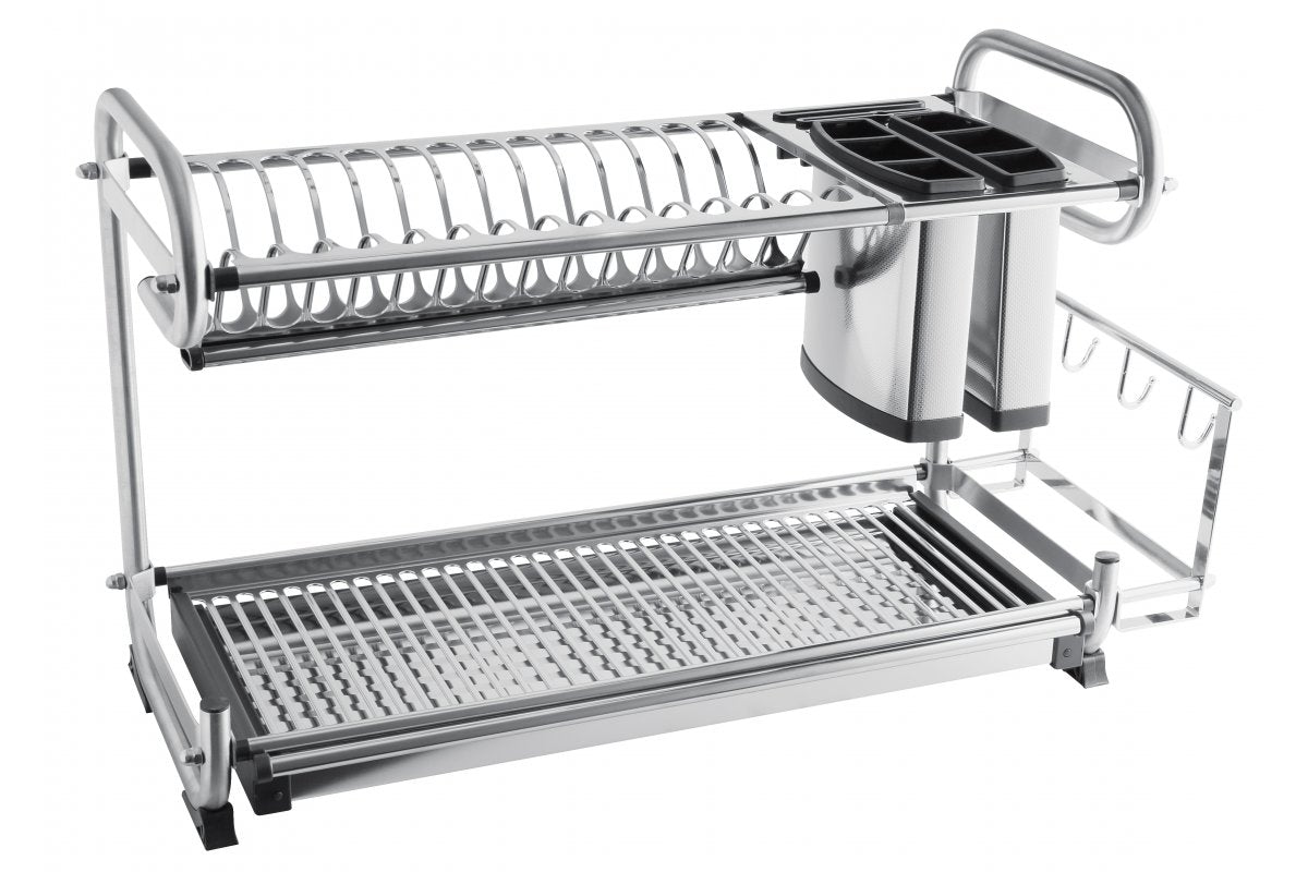 Self-standing two tier dish rack with organizer (inox)