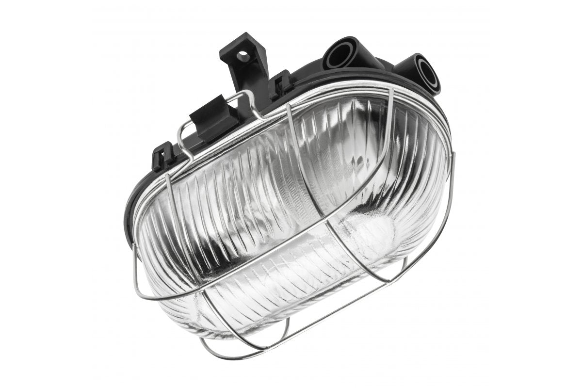 Bulkhead fixture SANGUESA KAM, max 40W, E27, AC220-240V, 50-60Hz, IP54, ABS/glass/metal grille, black