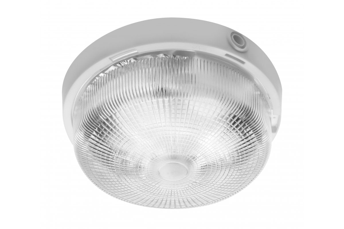 Bulkhead fixture RINGO, max 100W, E27, AC220-240V, 50-60Hz, IP44, ABS/glass, white housing