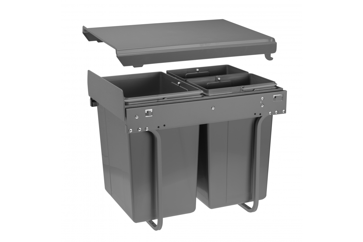 Trash bin on guide H45 for cabinet 400mm 20l +2x10l anthracite