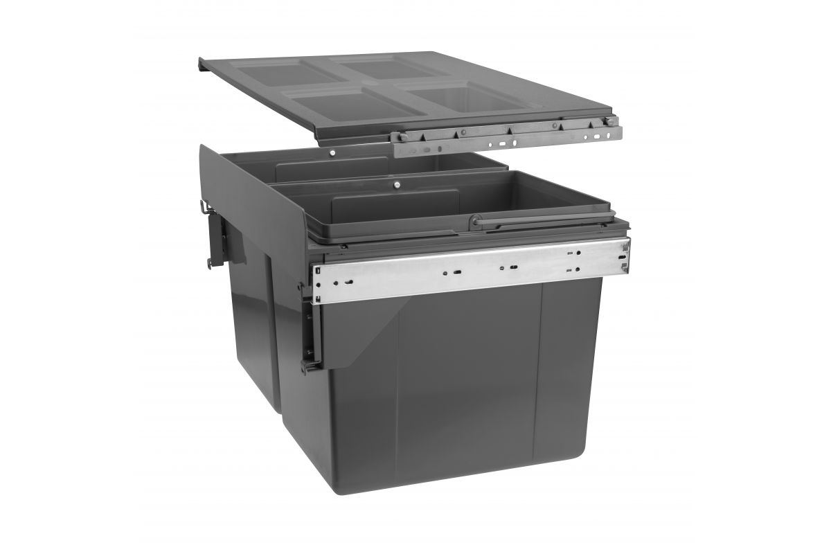Trash bin for cabinet 400mm, front mounting, side mounting, slide H45, anthracite
