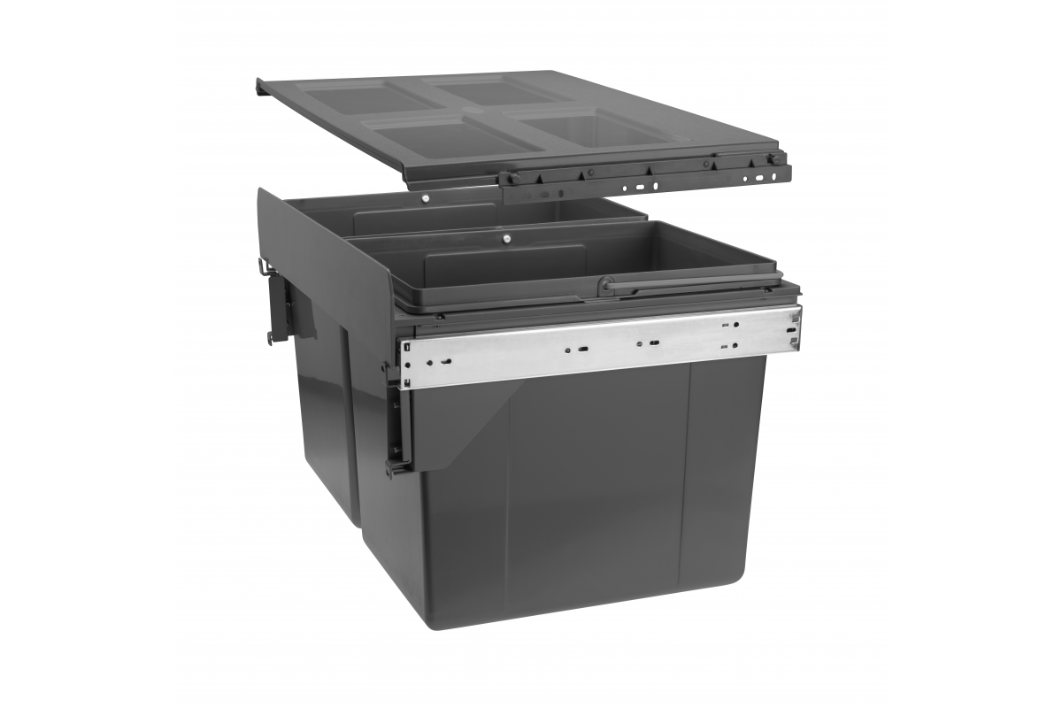 Trash bin for cabinet 600mm, front mounting, side mounting, slide H45, anthracite