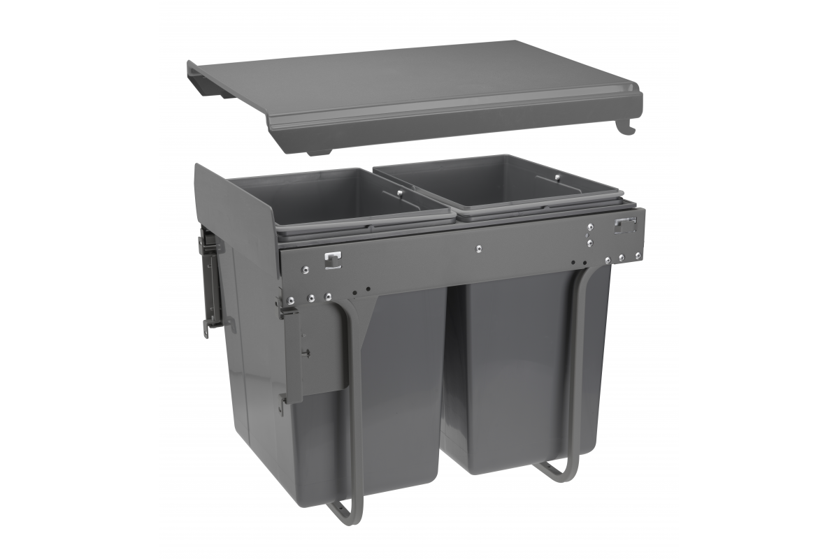 Trash bin with front mounting on slide H45 for cabinet 400mm  2x20l anthracite