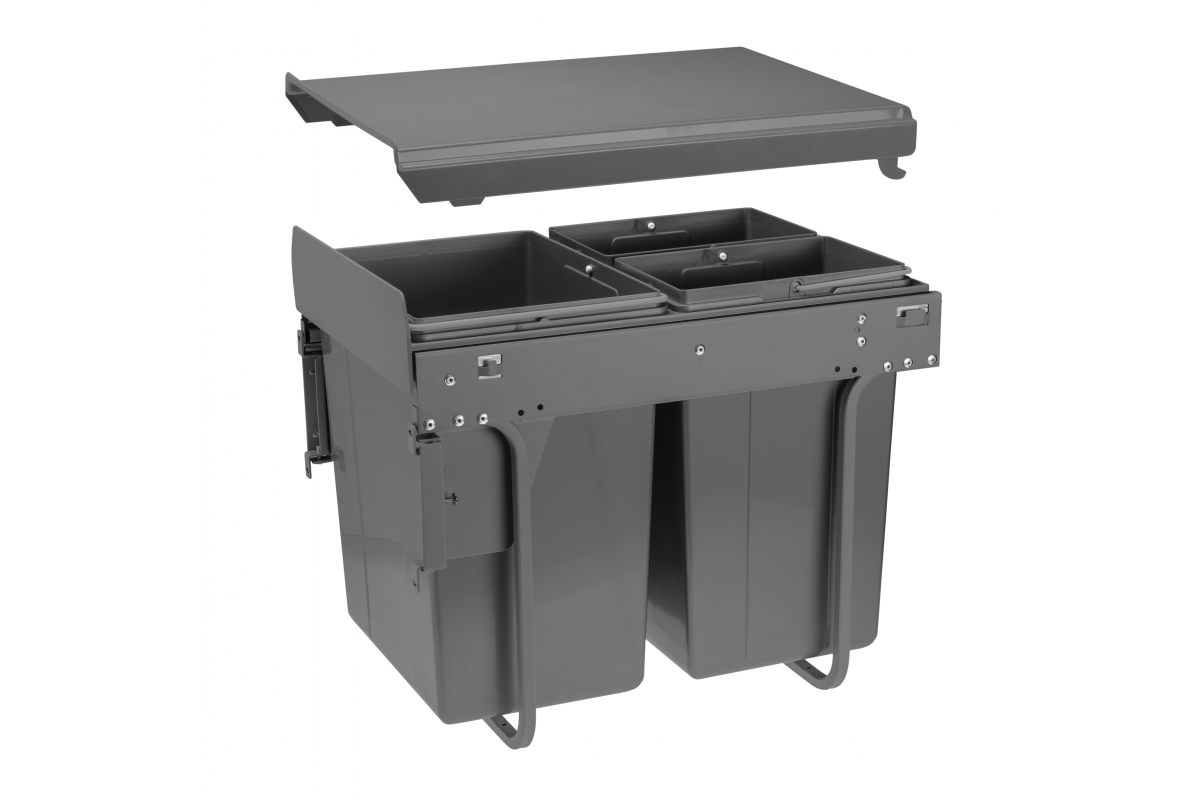 Trash bin with front mounting on slide H45 for cabinet 400mm 20l+2x10l anthracite