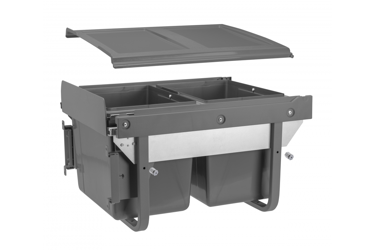 Trash bin with front mounting on slide H45 2x15l for cabinet 450 mm anthracite