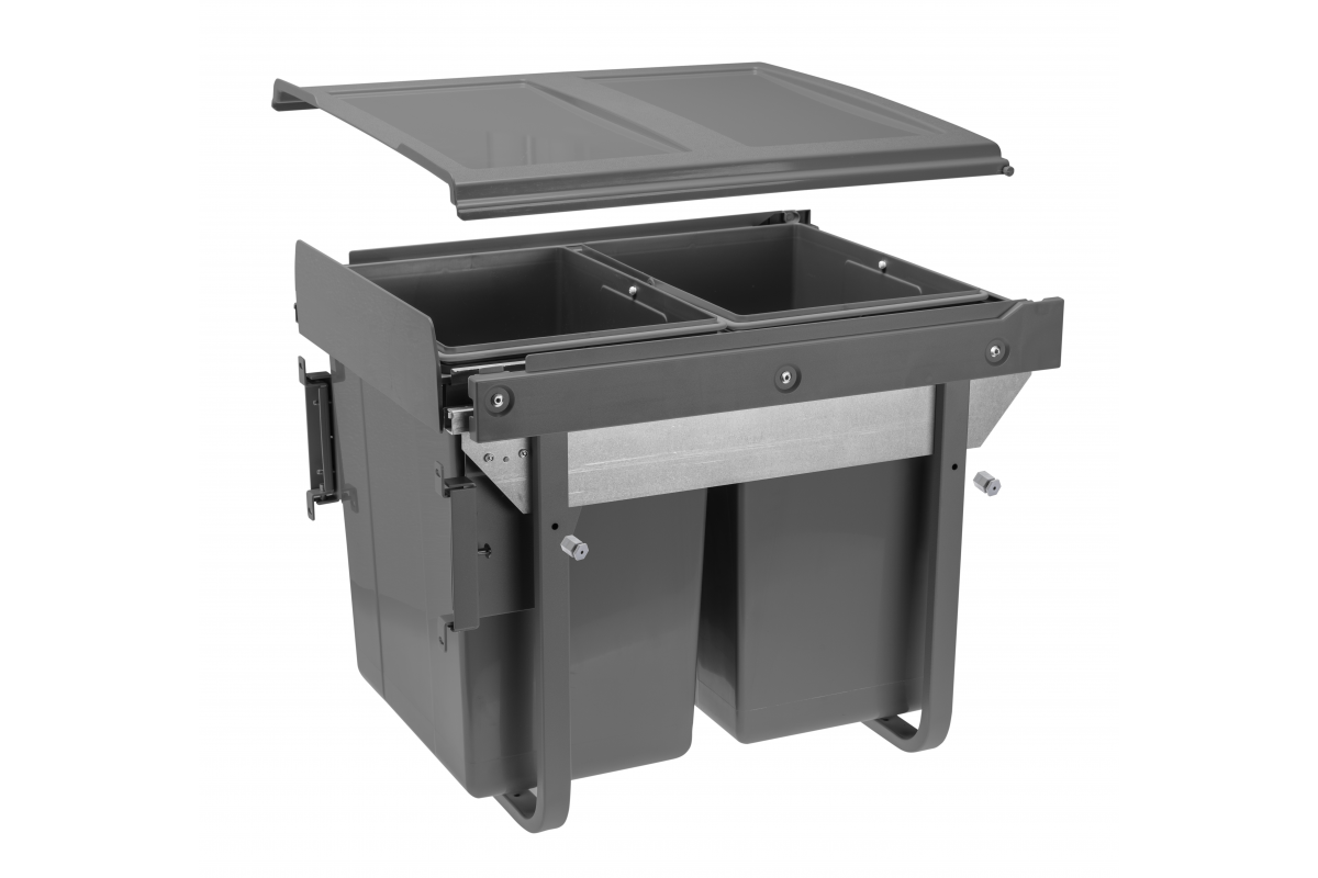 Trash bin with front mounting on slide H45 2x20l for cabinet 450 mm anthracite