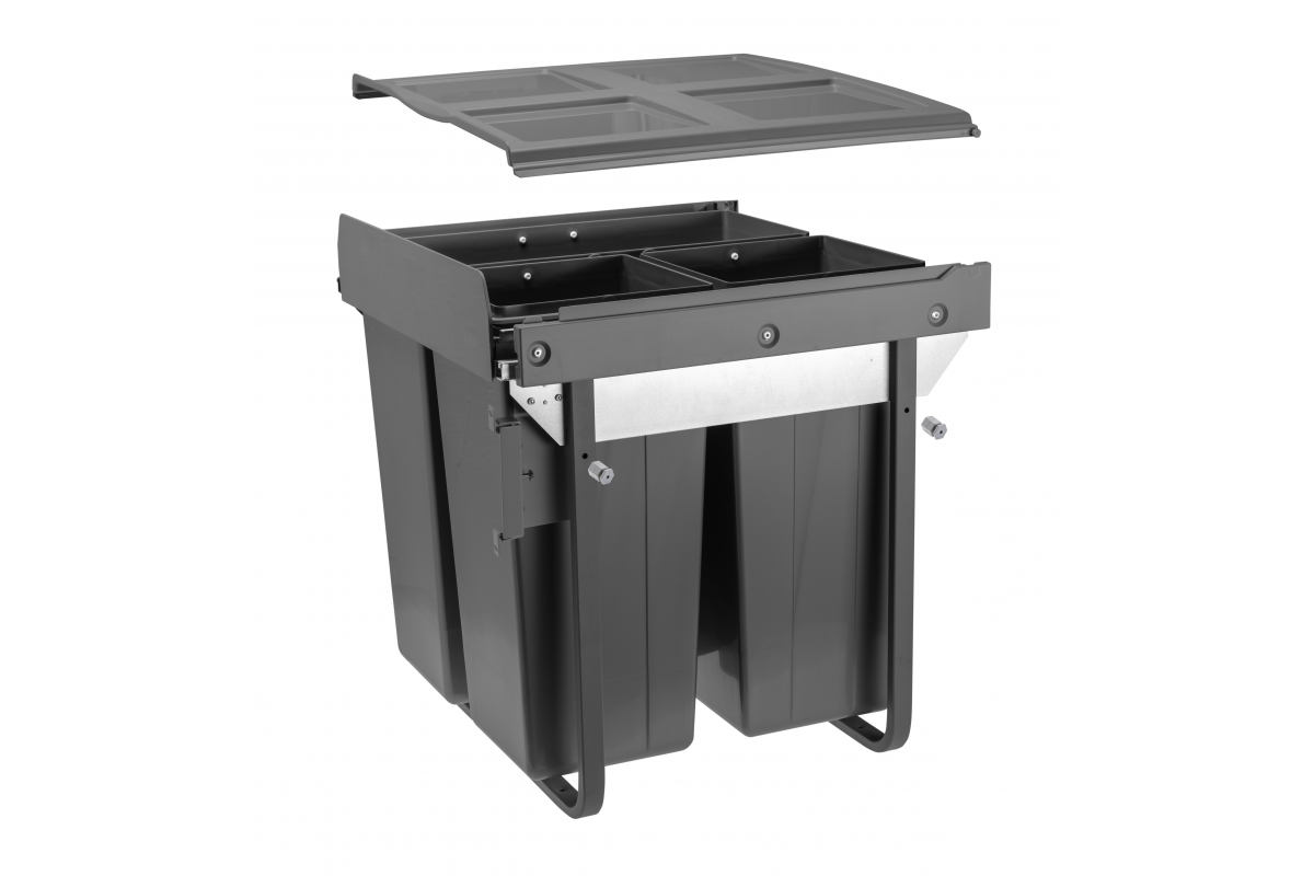 Trash bin with front mounting on slide H45 34l+2x17l for cabinet 600 mm anthracite