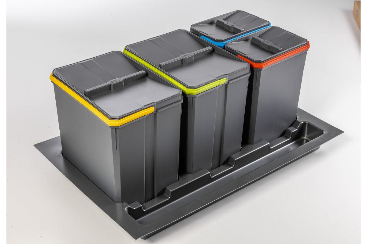 Containers for sorting AxiSpace, drawer width 800 mm, depth 450/500 mm, 2X15L, 2X7L