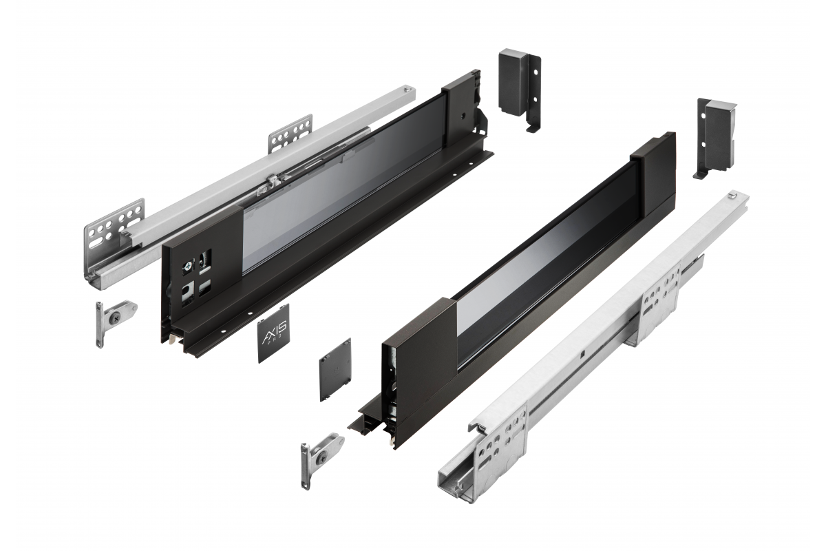 Drawer GTV AXIS PRO H=84, L=550, soft-close, side with glass, black