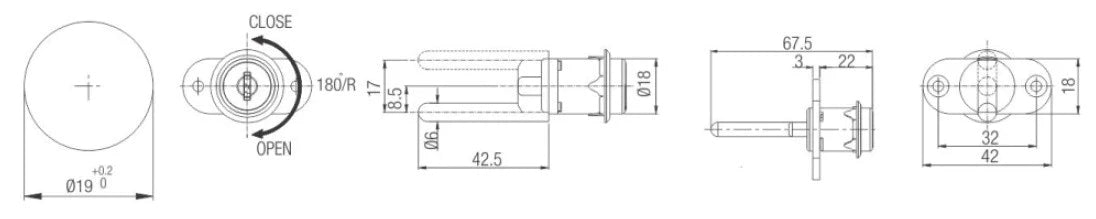EBCO Pedestal Furniture Lock P-MPL2-22