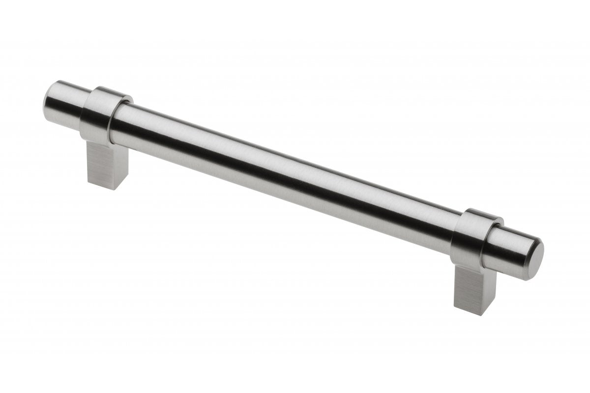 Steel handle TRIEST C=128mm brushed steel - zamak feet