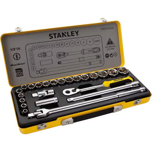 STANLEY ½ 6PTS SOCKET SETS IN METAL TIN CASE