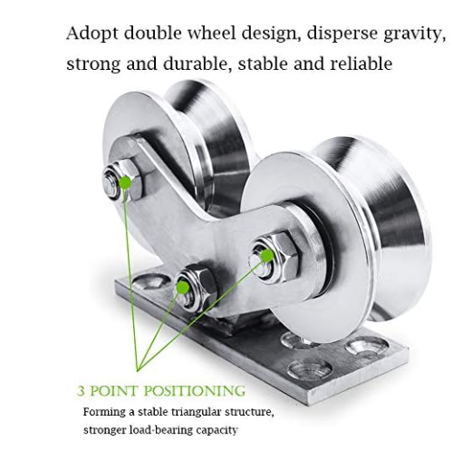 Groove Wheel U Heavy Duty Rigid Caster Double Pulley Silent Detachable Stainless for Inverted Track Sliding Gate Loading Capacity 3000Kg/6600 lbs