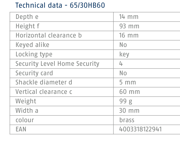 Abus Brass Padlock Long Shackle 65/30HB60