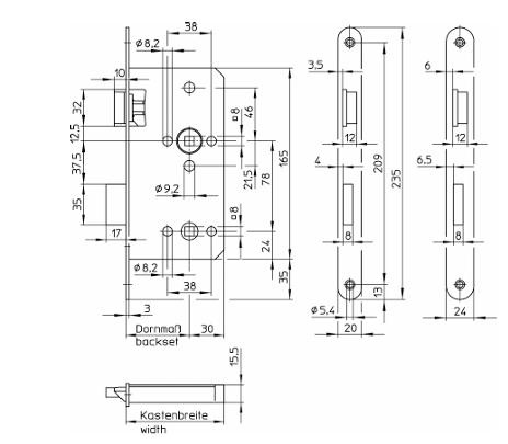 Wilka Germany Mortise Lock 55mm Backset 85mm Center 5125 Bathroom