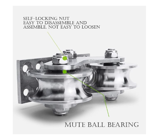 Groove Wheel U Heavy Duty Rigid Caster Double Pulley Silent Detachable Stainless for Inverted Track Sliding Gate Loading Capacity 3000Kg/6600 lbs