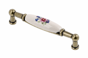 Porcelain handle 728B C=96mm antique brass R-pink flower
